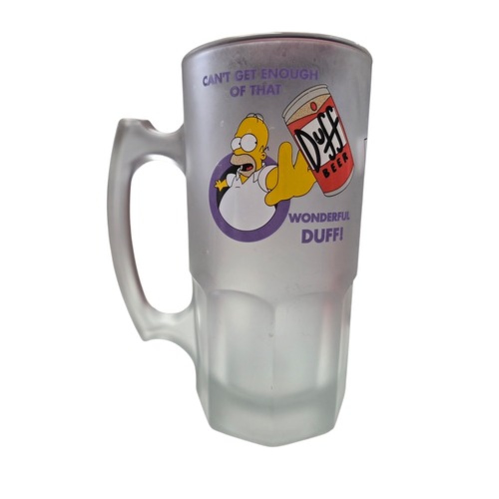 2001 Simpsons Homer Can't Get Enough of That Wonderful Duff Frosted Glass Mug
